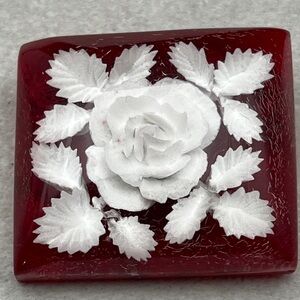 1970s reversed carved dyed Square Lucite floral brooch nice old brooch